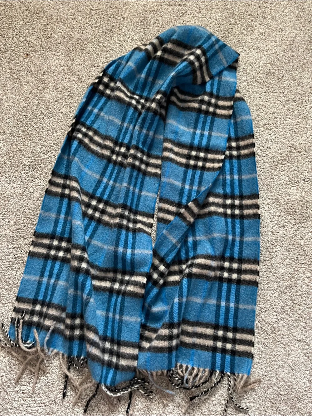 Burberry Blue and Black Plaid Cashmere Scarf